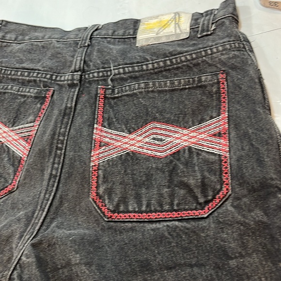Outback rider BLACK frayed JEAN SHORTS RED stitch pockets Y2K men 30 STREET WEAR - Picture 12 of 12